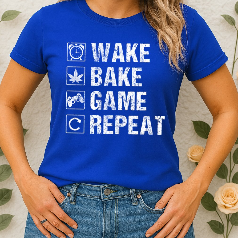 Wake Bake Game Repeat Video Game Weed Smoker Pot Gift Womens T-Shirt