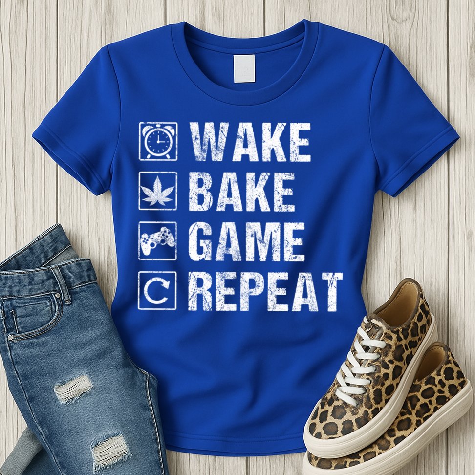 Wake Bake Game Repeat Video Game Weed Smoker Pot Gift Womens T-Shirt