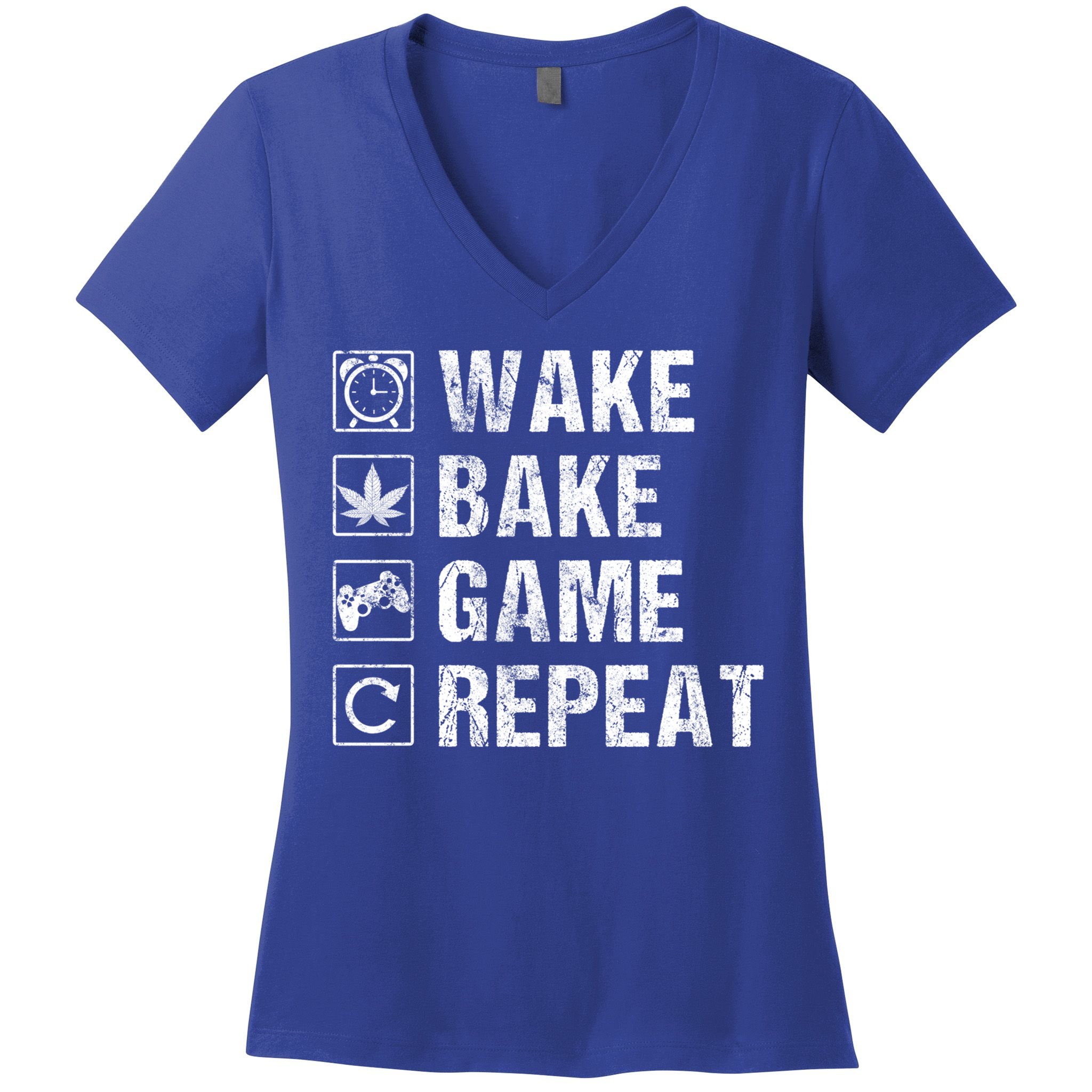 Wake Bake Game Repeat Video Game Weed Smoker Pot Gift Women's V-Neck T-Shirt