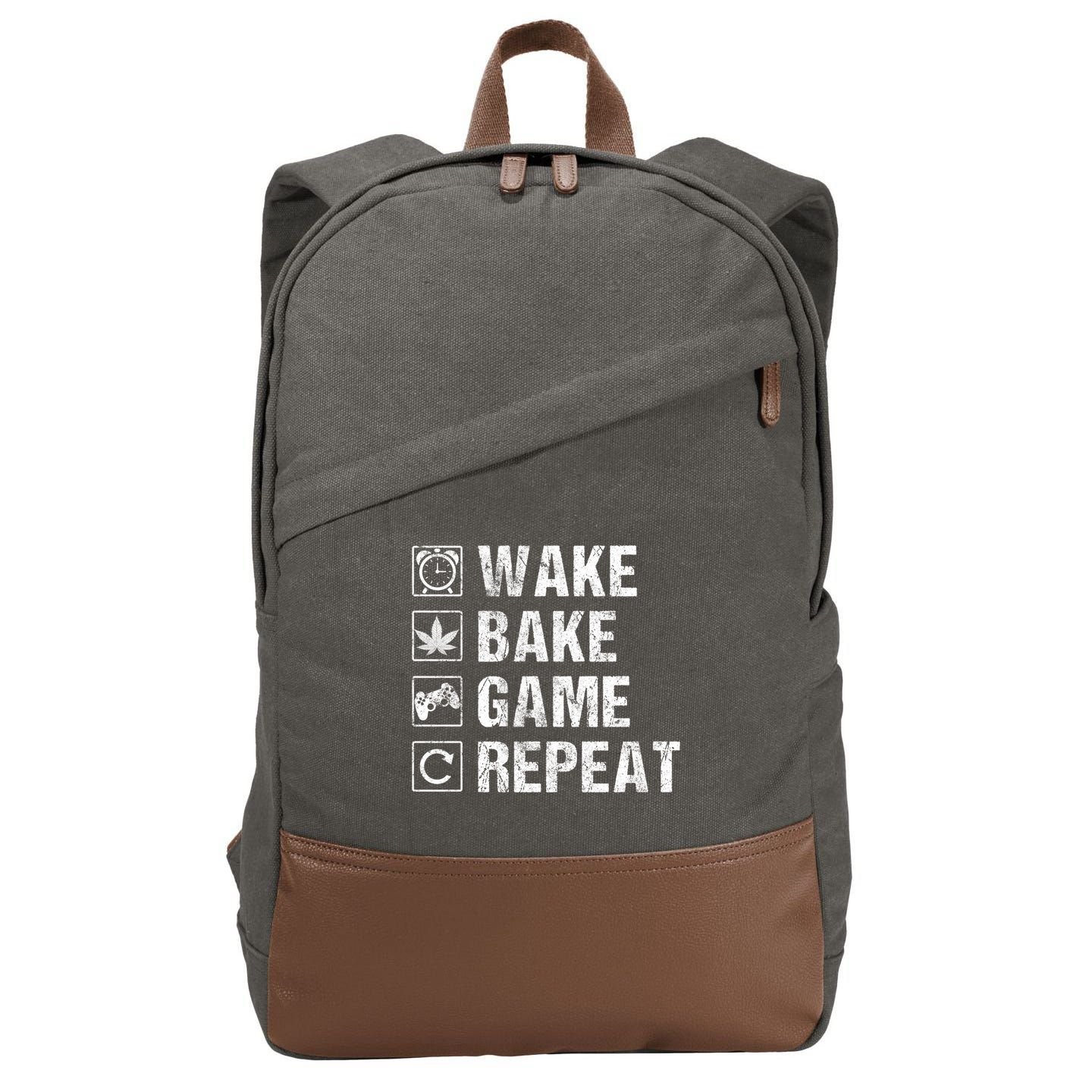 Wake Bake Game Repeat Video Game Weed Smoker Pot Gift Cotton Canvas Backpack