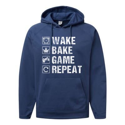 Wake Bake Game Repeat Video Game Weed Smoker Pot Gift Performance Fleece Hoodie