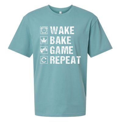 Wake Bake Game Repeat Video Game Weed Smoker Pot Gift Sueded Cloud Jersey T-Shirt