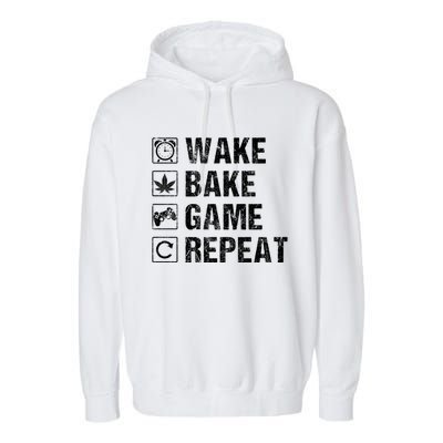 Wake Bake Game Repeat Video Game Weed Smoker Pot Gift Garment-Dyed Fleece Hoodie