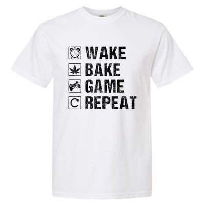 Wake Bake Game Repeat Video Game Weed Smoker Pot Gift Garment-Dyed Heavyweight T-Shirt