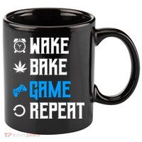 Wake Bake Game Repeat Gift 11oz C Handle Ceramic Mug