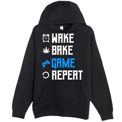Wake Bake Game Repeat Gift Premium Pullover Hoodie