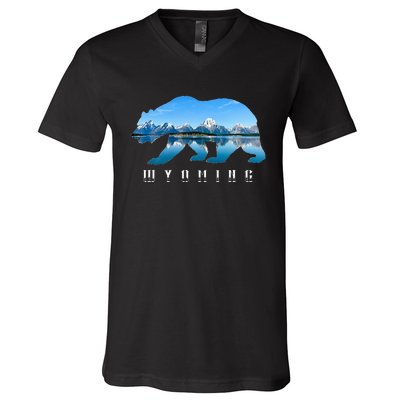 Wyoming Bear & Grand Teton National Park Image Souvenir V-Neck T-Shirt