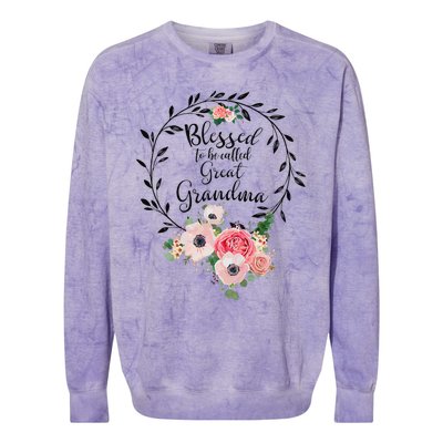 Womens Blessed Great Grandma Floral Grandma Decoration Colorblast Crewneck Sweatshirt