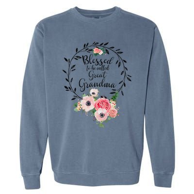 Womens Blessed Great Grandma Floral Grandma Decoration Garment-Dyed Sweatshirt