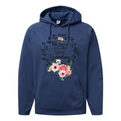 Womens Blessed Great Grandma Floral Grandma Decoration Performance Fleece Hoodie