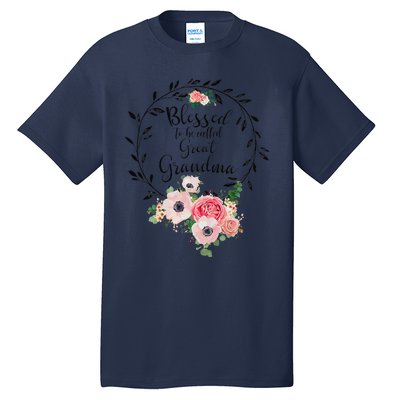 Womens Blessed Great Grandma Floral Grandma Decoration Tall T-Shirt