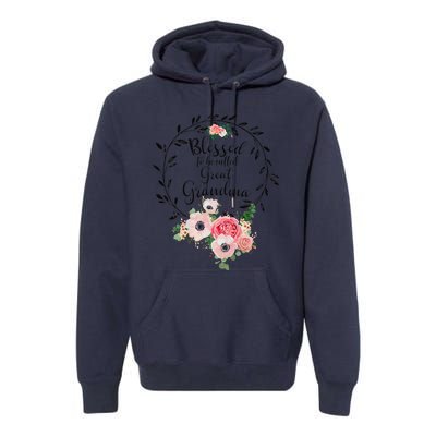 Womens Blessed Great Grandma Floral Grandma Decoration Premium Hoodie