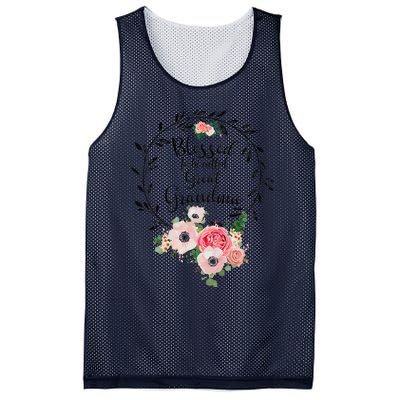 Womens Blessed Great Grandma Floral Grandma Decoration Mesh Reversible Basketball Jersey Tank