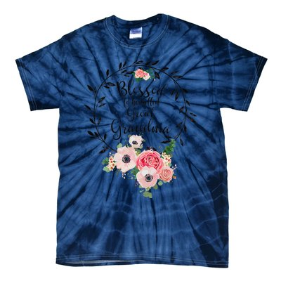 Womens Blessed Great Grandma Floral Grandma Decoration Tie-Dye T-Shirt