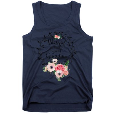 Womens Blessed Great Grandma Floral Grandma Decoration Tank Top