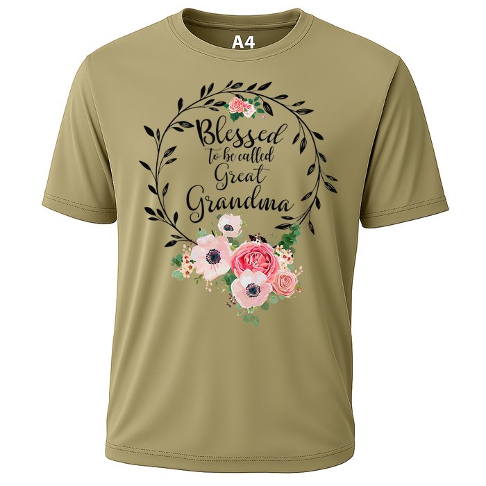 Womens Blessed Great Grandma Floral Grandma Decoration Cooling Performance Crew T-Shirt