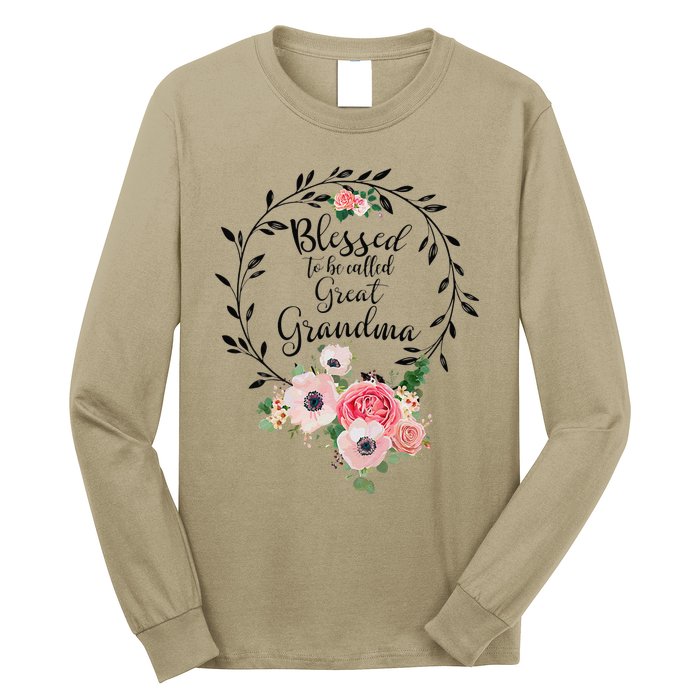 Womens Blessed Great Grandma Floral Grandma Decoration Long Sleeve Shirt