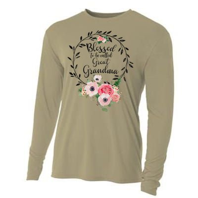 Womens Blessed Great Grandma Floral Grandma Decoration Cooling Performance Long Sleeve Crew