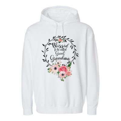 Womens Blessed Great Grandma Floral Grandma Decoration Garment-Dyed Fleece Hoodie