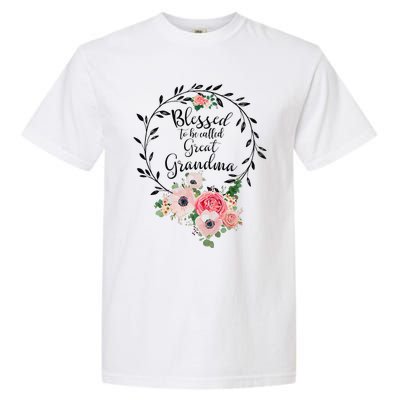 Womens Blessed Great Grandma Floral Grandma Decoration Garment-Dyed Heavyweight T-Shirt