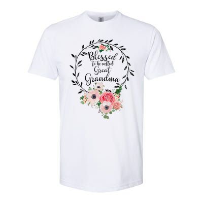 Womens Blessed Great Grandma Floral Grandma Decoration Softstyle CVC T-Shirt