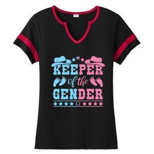 Western Baby Gender Reveal Party Outfit Keeper Of The Gender Ladies Halftime Notch Neck Tee