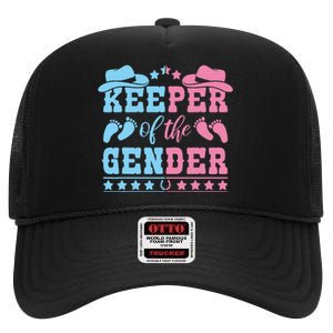 Western Baby Gender Reveal Party Outfit Keeper Of The Gender High Crown Mesh Back Trucker Hat