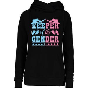 Western Baby Gender Reveal Party Outfit Keeper Of The Gender Womens Funnel Neck Pullover Hood