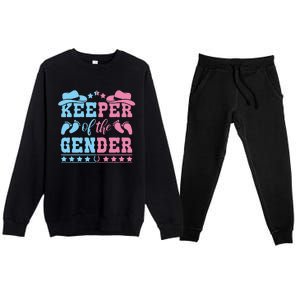 Western Baby Gender Reveal Party Outfit Keeper Of The Gender Premium Crewneck Sweatsuit Set