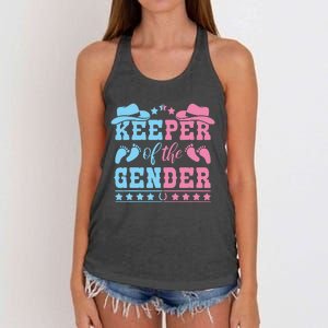 Western Baby Gender Reveal Party Outfit Keeper Of The Gender Women's Knotted Racerback Tank