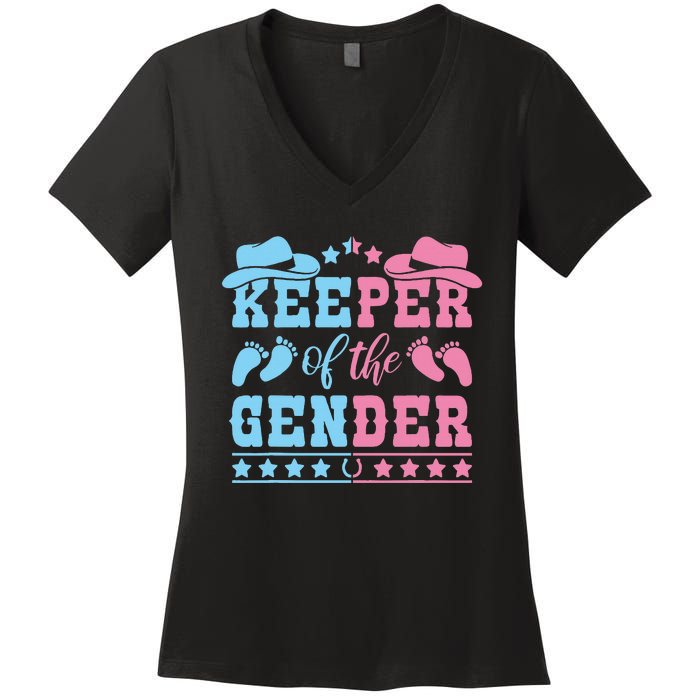 Western Baby Gender Reveal Party Outfit Keeper Of The Gender Women's V-Neck T-Shirt