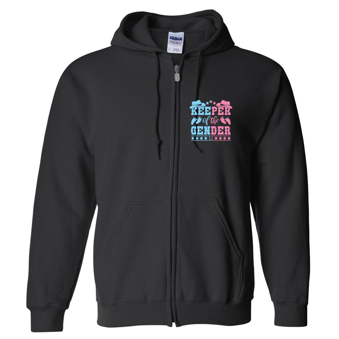Western Baby Gender Reveal Party Outfit Keeper Of The Gender Full Zip Hoodie
