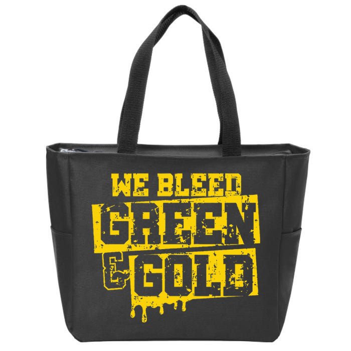 We Bleed Green & Gold Game Day Group School Zip Tote Bag