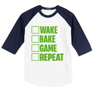 Wake Bake Game Repeat 420 Retro Weed Cannabis Thc Marijuana Gift Baseball Sleeve Shirt