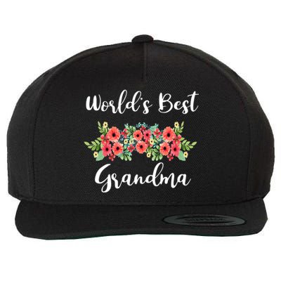 Worlds Best Grandma Flower Swag Gift Grandma Funny Gift Wool Snapback Cap