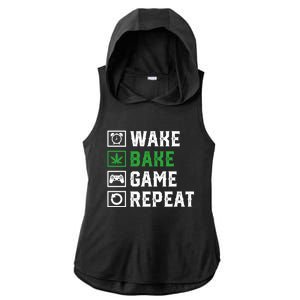 Wake Bake Game Repeat 420 Weed Cannabis Thc Stoner Gift Ladies PosiCharge Tri-Blend Wicking Draft Hoodie Tank