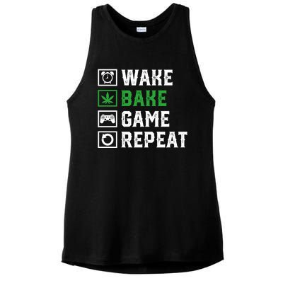 Wake Bake Game Repeat 420 Weed Cannabis Thc Stoner Gift Ladies PosiCharge Tri-Blend Wicking Tank