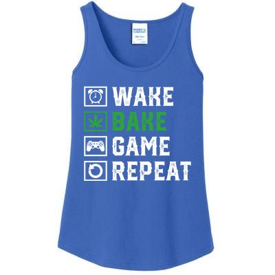 Wake Bake Game Repeat 420 Weed Cannabis Thc Stoner Gift Ladies Essential Tank