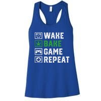 Wake Bake Game Repeat 420 Weed Cannabis Thc Stoner Gift Women's Racerback Tank