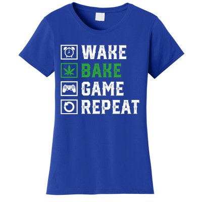 Wake Bake Game Repeat 420 Weed Cannabis Thc Stoner Gift Women's T-Shirt