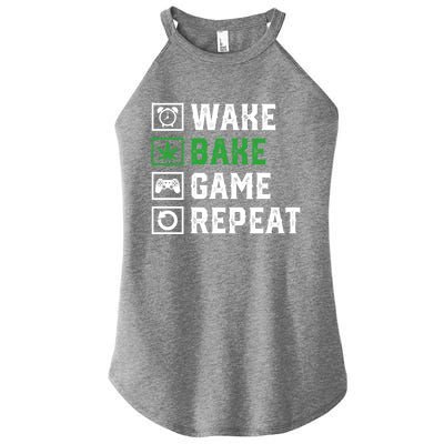 Wake Bake Game Repeat 420 Weed Cannabis Thc Stoner Gift Women’s Perfect Tri Rocker Tank