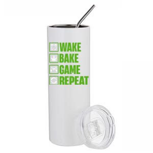 Wake Bake Game Repeat Gift Video Games Stainless Steel Tumbler