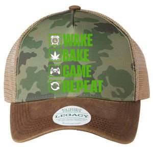 Wake Bake Game Repeat 420 Retro Weed Cannabis Thc Marijuana Funny Gift Legacy Tie Dye Trucker Hat