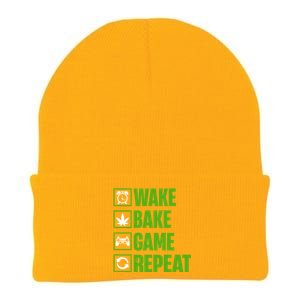 Wake Bake Game Repeat 420 Retro Weed Cannabis Thc Marijuana Funny Gift Knit Cap Winter Beanie