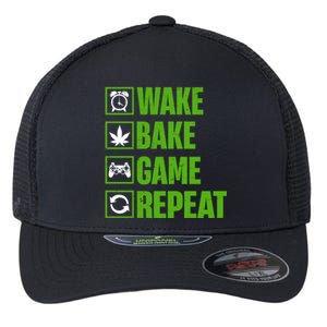 Wake Bake Game Repeat 420 Retro Weed Cannabis Thc Marijuana Funny Gift Flexfit Unipanel Trucker Cap