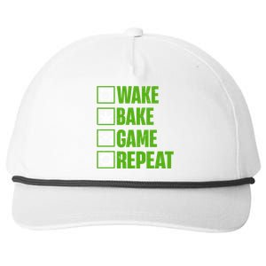 Wake Bake Game Repeat 420 Retro Weed Cannabis Thc Marijuana Funny Gift Snapback Five-Panel Rope Hat