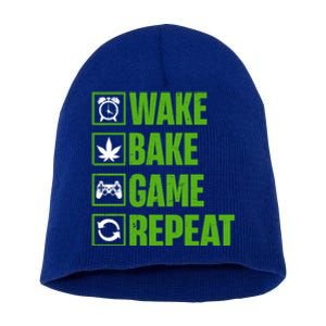 Wake Bake Game Repeat 420 Retro Weed Cannabis Thc Marijuana Funny Gift Short Acrylic Beanie