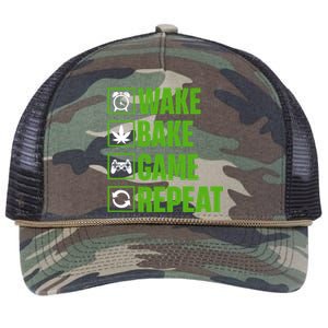 Wake Bake Game Repeat 420 Retro Weed Cannabis Thc Marijuana Funny Gift Retro Rope Trucker Hat Cap