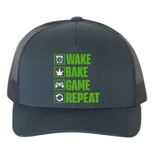 Wake Bake Game Repeat 420 Retro Weed Cannabis Thc Marijuana Funny Gift Yupoong Adult 5-Panel Trucker Hat