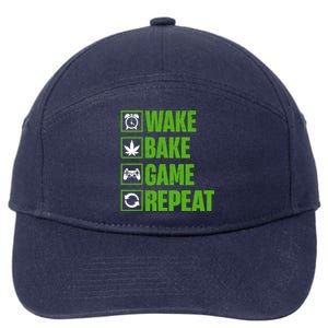 Wake Bake Game Repeat 420 Retro Weed Cannabis Thc Marijuana Funny Gift 7-Panel Snapback Hat